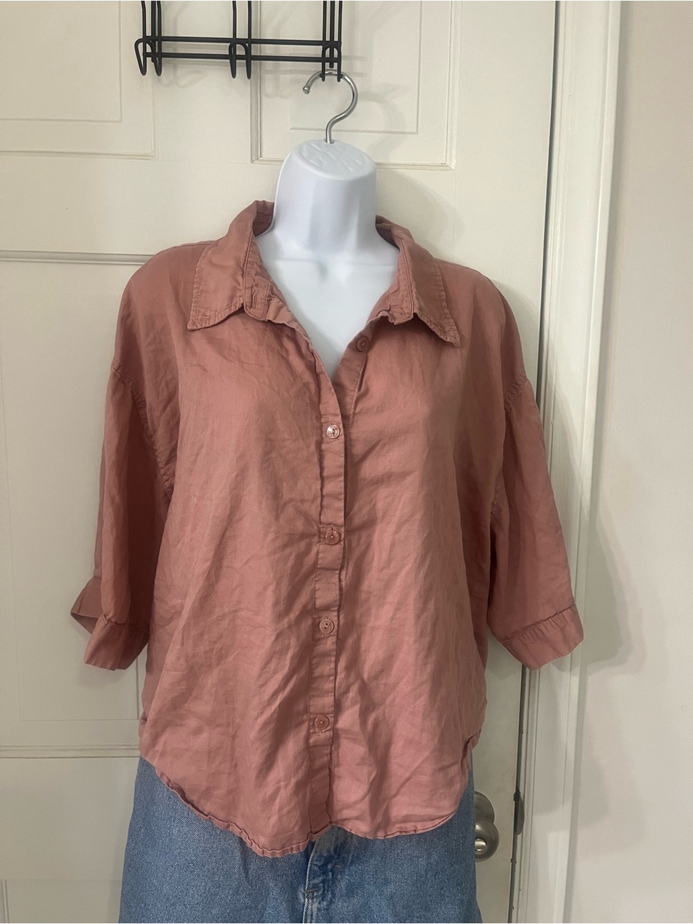 Athleta Women's Washed Dusty Rose Pink Linen Shirt